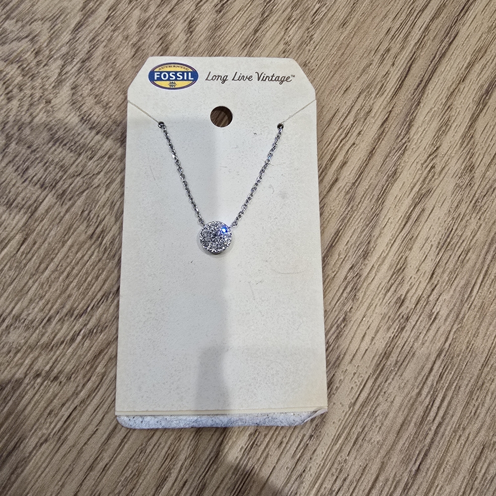 Fossil Silver Necklace with Sparkling Pendant